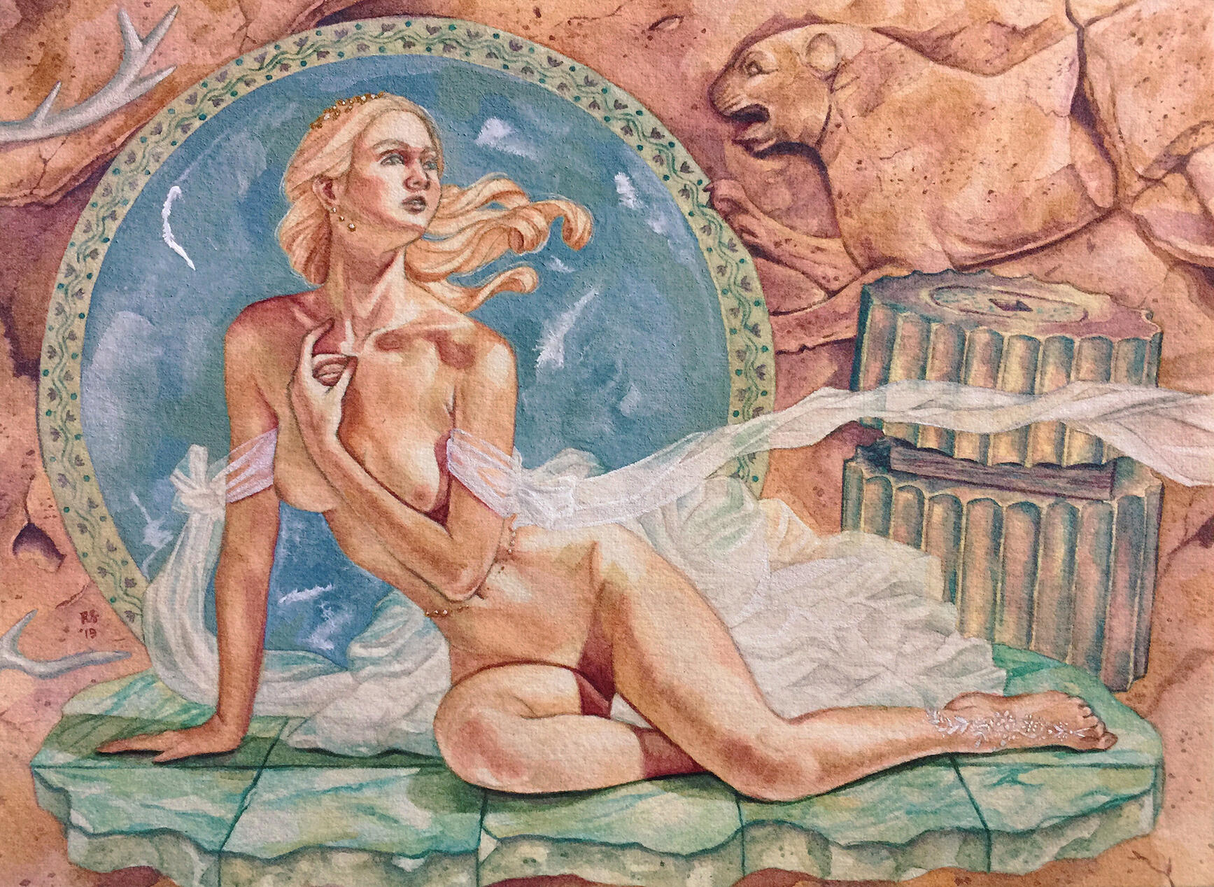 A Scene in a Dream of Distress | Watercolor, poster color and metallic ink on paper | 5.5” x 7.5” | 2019